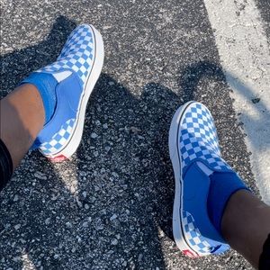 Baby blue checker dice low top vans